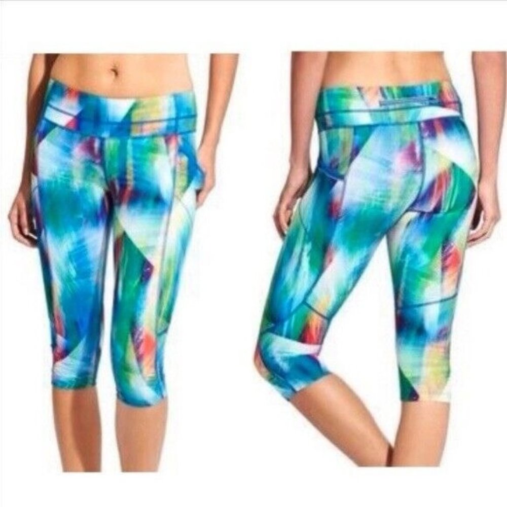 Athleta Tropea Dobby Be Free Knicker Small Crop Leggings Watercolor Multicolor